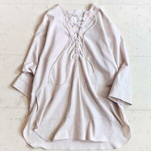Gazette linen blend lace-up tunic-length blouse